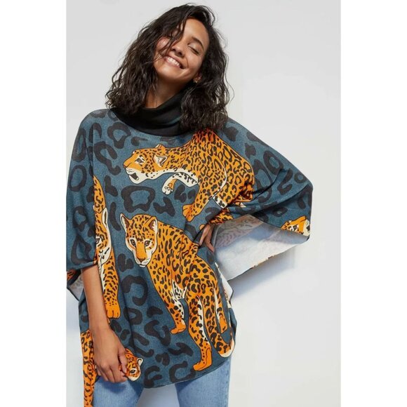 Anthropologie Conditions Apply Leopard Poncho Pullover - Picture 1 of 7